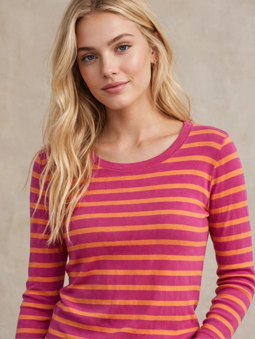 Gap Supersoft Striped Long Sleeve Tee Pink & Orange Large
